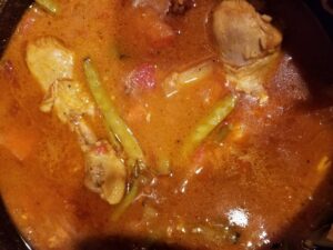 Chicken in Peanut Butter Sauce with Sugar Snap Peas, Carrots & Beans
